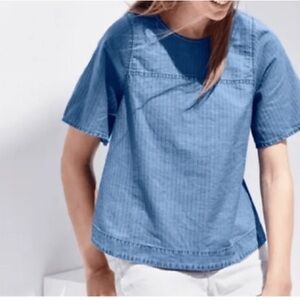 J. Crew Chambray Swing Top Women’s Size Small Blue Short Sleeve Tie Back Relaxed